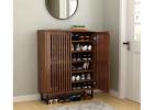 Oxfora Premium Solid Wood Shoe Cabinet – Ventilated Elegance in Honey-Toned Mango Wood