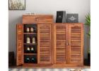 Augur Solid Sheesham Wood Shoe Rack – Handcrafted Storage in Warm Honey Finish