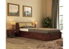 Walken Single Bed With Storage (Walnut Finish) – Smart & Stylish