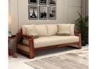 Vedic 3-Seater Wooden Sofa Set Design with Cane & Brass