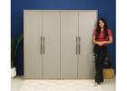 Vespera: A Four-Door Gothic Grey Almirah Design in Classic Oak Finish