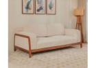 Maahir Contemporary Sofa | Wide Armrests & Jade Ivory Upholstery | Wooden Street