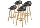 Premium 4x Wooden Bar Stool Dining Chairs – Leather Leila 72cm Black