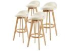 Stylish 4x Wooden Bar Stool Dining Chairs – LEILA Beige 72cm Set