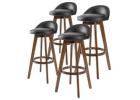 Stylish 4x Wooden Bar Stool Dining Chairs Leather LEILA 72cm Set