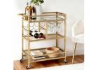 Elegant Gold Bar Cart Drinks Trolley with Wine Rack Storage