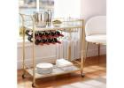Luxury Marble Gold Bar Cart Drinks Trolley with Wine Storage