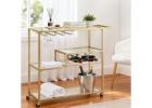Modern 102cm Gold Bar Cart Drinks Trolley with Glass Holder