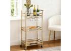 Stylish Gold Kitchen Island Cart Trolley with Wine Storage